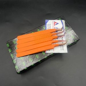 Pinces à extensions de cils professionnelles en gros, poignée orange or rose, acier inoxydable solide, prise diamantée, pointe durable - Product Image 4