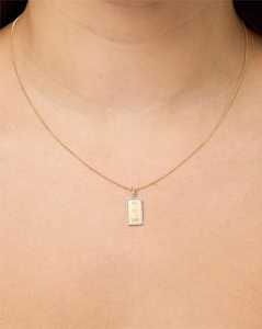 Personalized <b>Initial</b> Rectangle Charm Pave Set Custom Engraved Letter Round Lab Grown Diamond Pendant Necklace 14K 18K Solid Gold - Product Image 2