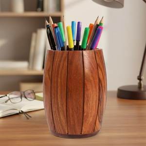 Organisateur de crayons en bois fait main, support de papeterie en bois pour les essentiels de bureau, porte-stylos en bois avec finition naturelle lisse - Product Image 6