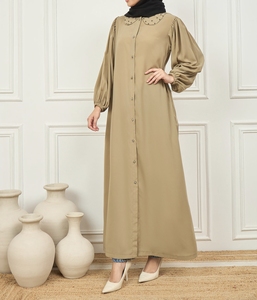 Wholesale Beautiful Dubai Women Abaya Traditional Islamic Muslim Clothing & <b>Accessories</b> <b>Floor</b> Length Front Open Long Sleeves - Product Image 6