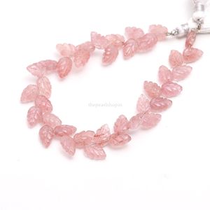Cuentas de cuarzo rosa fresa en forma de hoja, piedras preciosas naturales talladas a mano de 10 a 11 mm, cuentas de cuarzo rosa fresa para la fabricación de joyería. - Product Image 1