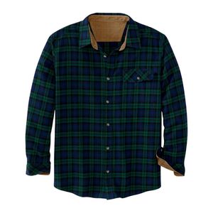Camisa de Hombre Verde Oscuro con Diseño de Cuadros, Mezcla de Algodón, Forro Térmico, Cierre de Botones, Resistente, para Clima Frío, Camisa de Franela - Product Image 1