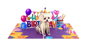 Tarjeta de felicitación 3D emergente con perro y pastel para fiesta de cumpleaños - Product Image 2