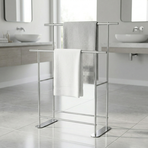 Freestanding Chrome Towel <b>Rack</b> Double Layer Steel Bathroom Towel Holder Minimalist Design 2 Bars - Product Image 2