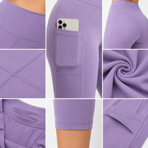 Leggings de yoga capri personnalisés pour femmes, taille haute, extensibles dans 4 directions, poches latérales, séchage rapide, respirants, polyester/nylon, OEM - Product Image 3