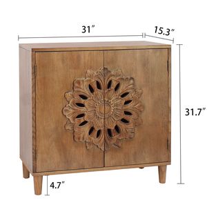 Credenza Rustica Boho con 2 Ante in Legno Massello Intagliato a Mano con Design Floreale per Soggiorno - Product Image 5