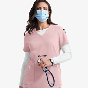 Haut de blouse d'infirmière pour femme, tissé, à manches courtes, col en V, uni, léger, respirant, avec deux poches, de haute qualité, pour usage hospitalier - Product Image 5
