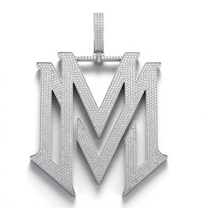 M Letter Pendant Rhodium Plated Alloy Micro Pave Diamond Unisex Hiphop Charm Fashion Jewelry - Product Image 1