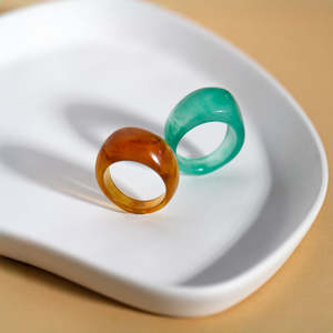 MN EXPORTS Resin Cocktail <b>Rings</b> in Amber and Teal <b>Green</b> Modern Christian Geometric Design for Daily Wear Unisex Jewelry - Product Image 1