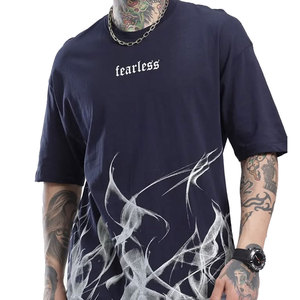 Camiseta Fearless Estampada para Hombre, Talla Grande, Manga Corta, Cuello Redondo, Estilo Urbano, Jersey de Algodón con Patrón Abstracto y Logotipo Frontal - Product Image 4