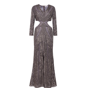 Vestido de Noche Moderno y Elegante con Cintura Natural |   Cuello en V de manga larga |   Vestido de Sirena Cortado |   Elegante Fiesta Formal |   Vestido de Graduación para Boda - Product Image 1