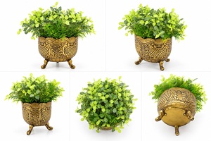 Fancy Hot Antique <b>Brass</b> Aluminum Embossed Flower Vase with <b>Legs</b> Flower Vase Royal Classic Look Fancy Wedding & Home Flower Vase - Product Image 5