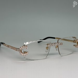 Oval Cut Luxury White Sunglasses <b>with</b> <b>Clear</b> <b>Lenses</b> Rhodium Plated VVS Moissanite Diamond Iced Out Hip Hop Designer Eyewear - Product Image 4