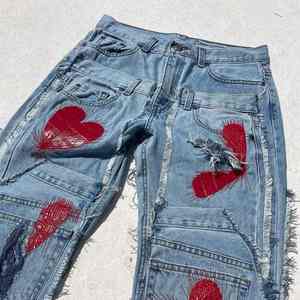 Jeans en denim noir ciré personnalisé DENIM, coupe évasée, empilés, pour hommes - Product Image 4