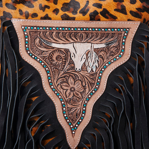 Sac à bandoulière en cuir suédé Boho fait à la main Sky Aztec Floral Design avec fermeture à glissière arrière dissimulée - Product Image 2