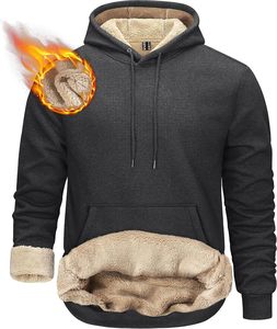 Mens Winter <b>Sherpa</b> <b>Lined</b> <b>Hoodie</b> Warm Fleece Pullover Sweatshirt Soft Cotton Blend Kangaroo Pocket Outdoor Casual Wear - Product Image 3