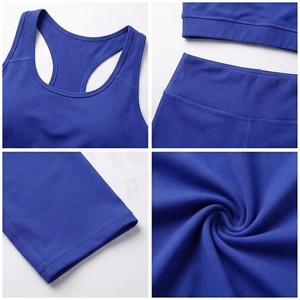 2 Piece Yoga Set Racerback <b>Crop</b> <b>Top</b> High Waist Calf Length Leggings Solid <b>Blue</b> Seamless Breathable Women's Sportswear Front - Product Image 4