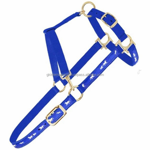 Caballo de nailon azul de calidad de exportación, cuello halter con cinta impresa cosida y enchapada en oro, hardware de lujo disponible en todos los tamaños personalizados - Product Image 5
