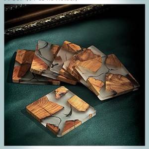 Handmade Natural Wood Resin Modern Square 300mm Diameter Customized Thickness Drink Coasters <b>Heat</b> Resistant <b>Reusable</b> Mats Home - Product Image 3