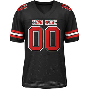 Custom Black Red American Football Jersey V-Neck Short Sleeve Mesh Breathable 100% Polyester Sublimated Print Front Team <b>Name</b> - Product Image 4