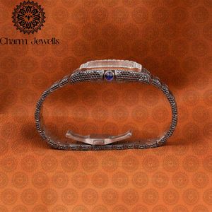 Charm Men's Luxury Square Stainless Steel <b>Watch</b> Mechanical Movement <b>Diamond</b> Encrusted Hollow Dial Push Button Hidden Clasp - Product Image 4