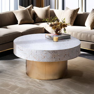 Elegante mesa de centro minimalista para sala de estar hecha a mano precisa incrustaciones de hueso trabajo gato ojo motivo radiante con elegante - Product Image 1