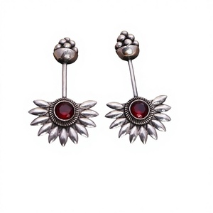 ARTS JEWELS Tribal Boho Vintage Fancy Brass Drop <b>Earrings</b> Natural Pearl Stone Bezel Setting Antique Silver Plated Women - Product Image 1