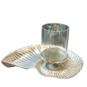 Porte-bougie tendance en forme de coquillage, finition argentée, avec verre transparent, pour un éclairage luxueux, idéal pour les fêtes de Noël et la décoration. - Product Image 1