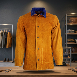 Chaqueta de Seguridad de Gamuza Naranja con Cuello Azul, Corte Regular, Resistente al Calor, para Uso en Fábrica o Taller - Product Image 5