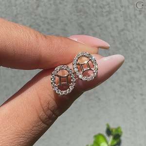 Gemini Astrological Sign Luxury <b>Sterling</b> <b>Silver</b> Moissanite <b>Stud</b> Earring Oval Shape Halo Brilliant Cut Zodiac Style Wedding Party - Product Image 3