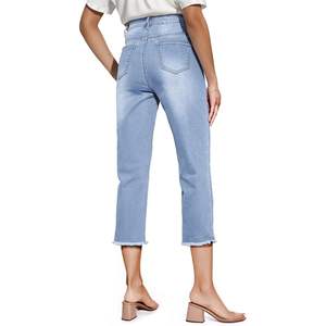 2025 2025 Pantalones vaqueros Capri de cintura alta para mujer Pantalones Capri de mezclilla azul cielo a la moda Talla 10 Traje de primavera - Product Image 2