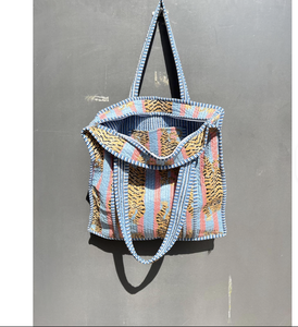 Quilted Cotton <b>Foldable</b> Storage Tote <b>Bag</b> Tiger Stripe Print Shoulder Handbag Open Top Large Capacity for Shopping Travel - Product Image 3