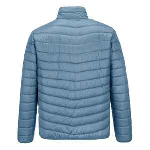 <b>Men's</b> Blue Stand Collar Puffer <b>Jacket</b> Windproof Polyester Filling Casual Zipper Closure Solid Color Regular Fit Thin Coat - Product Image 2