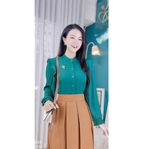 เสื้อเชิ้ตแขนยาวผู้หญิงสีพื้นเรียบง่าย สวมใส่ง่าย ซักได้ เหมาะสำหรับใส่ทำงาน แต่งระบายจีบ ดีไซน์เรียบหรู สไตล์ลำลอง - Product Image 2
