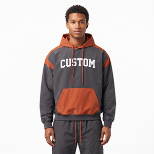 Sweat à capuche oversize pour homme avec logo personnalisé, épaules tombantes, en nylon épais 100%, bicolore, style streetwear décontracté - Product Image 5