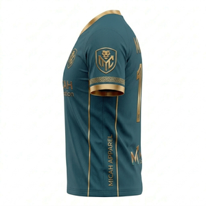 Camiseta de fútbol personalizada premium para hombre de Micah Corp, color verde azulado y dorado – Uniforme de equipo de malla transpirable y ropa deportiva de alto rendimiento - Product Image 3