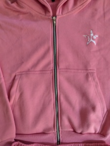 Conjunto deportivo de algodón French Terry con sudadera con capucha rosa con cremallera y pantalones anchos - Product Image 2