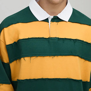 Customized Plus Size <b>Men's</b> <b>Long</b> <b>Sleeve</b> Knitted <b>Polo</b> <b>Shirt</b> Color Block Striped Distressed Patched Casual Green Yellow Rugby <b>Shirt</b> - Product Image 4