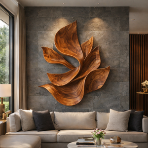 Luxali Art mural abstrait en bois massif sculpté à la main, style Art déco, écologique, artisanat de haute qualité pour salon, idéal pour un cadeau de pendaison de crémaillère - Product Image 2
