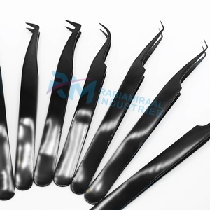 Pince à épiler RMI tendance noire pour extensions de cils, à poignée lisse, à pointe lisse, anti-magnétique, dentée/déchiquetée, en acier inoxydable - Product Image 2
