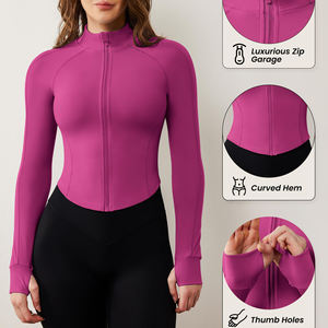 Yoga Jacket For Women's <b>Thumb</b> <b>Cuff</b> Design Jogging Wear Women's Jacket Yoga Workout Top Full Zip Slim Fit Training Wear Jacket - Product Image 5