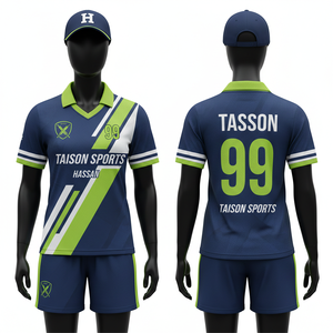 Uniforme de Cricket para Hombre, 180 GSM, Poliéster Premium Interlock, Micro Malla, Diseño de Paneles con Rayas Azules, Verdes y Blancas - Product Image 2