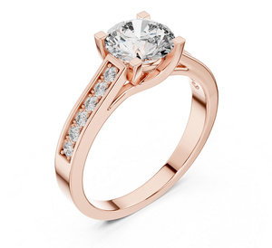 Bague en or rose 14 carats avec diamant solitaire rond de 2,00 carats et pierres latérales, certifiée IGI, cultivée en laboratoire, style tendance pour femme - Product Image 2