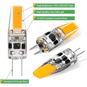 Bombilla LED 2W Blanco Cálido 3000K AC/DC12V-24V 1505 COB Equivalente a 20W T3 Tipo JC Base Bi-Pin G4 Halógena 6.ª Generación - Product Image 3