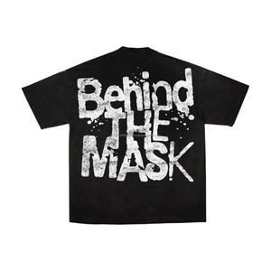 T-shirt pour homme en coton 100% personnalisé, 280 g/m², en molleton français noir, à manches longues, imprimé avec des strass, respirant, taille oversize - Product Image 3