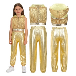 Traje <span class=keywords><strong>de</strong></span> Baile <span class=keywords><strong>de</strong></span> Salón para Niñas <span class=keywords><strong>de</strong></span> 6 a 16 Años, Hip-Hop, Jazz, Top Corto con Capucha y Pantalón Metálico, para <span class=keywords><strong>Clases</strong></span> <span class=keywords><strong>de</strong></span> Baile, Espectáculos - Product Image 3