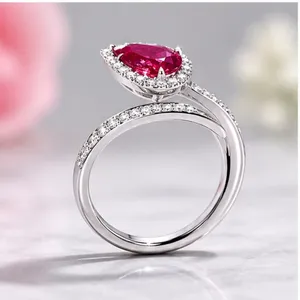 Elegant Ruby Red Crystal Open <b>Ring</b> for Women <b>Adjustable</b> <b>Silver</b> Plated Zircon Statement Fashion Jewelry - Product Image 3