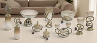 Ensemble de luxe en aluminium en forme de branche, comprenant un bol à dessert sur piédestal, un verre Hurricane et des bocaux, pour la décoration de tables de mariage, de maison, d'hôtels et de fêtes
