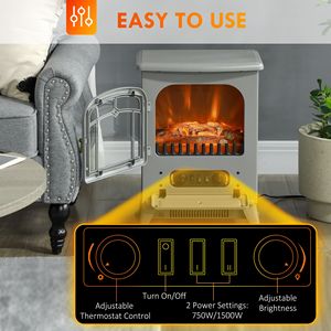 Caminetto Elettrico Indipendente da 16 Pollici, 750W/1500W di Potenza Riscaldante, Effetto Fiamma 3D LED, Stufa Elettrica da Interno, Grigio, per Uso Domestico - Product Image 5