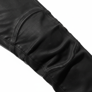 Jean moto noir pour homme, coupe droite, taille mi-haute, en denim de coton délavé avec rivets, fermeture boutonnée, style automne - Product Image 2